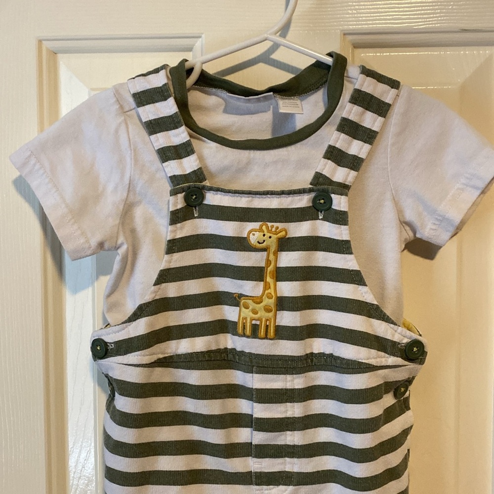 Striped Green and White Kids Overalls